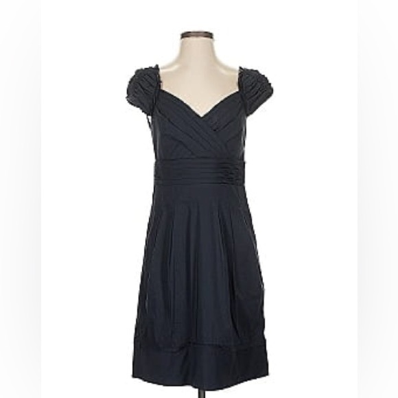 BCBGMaxAzria Black Ruched Midi Dress Sweetheart Neckline (SIZE 2) - Picture 1 of 5
